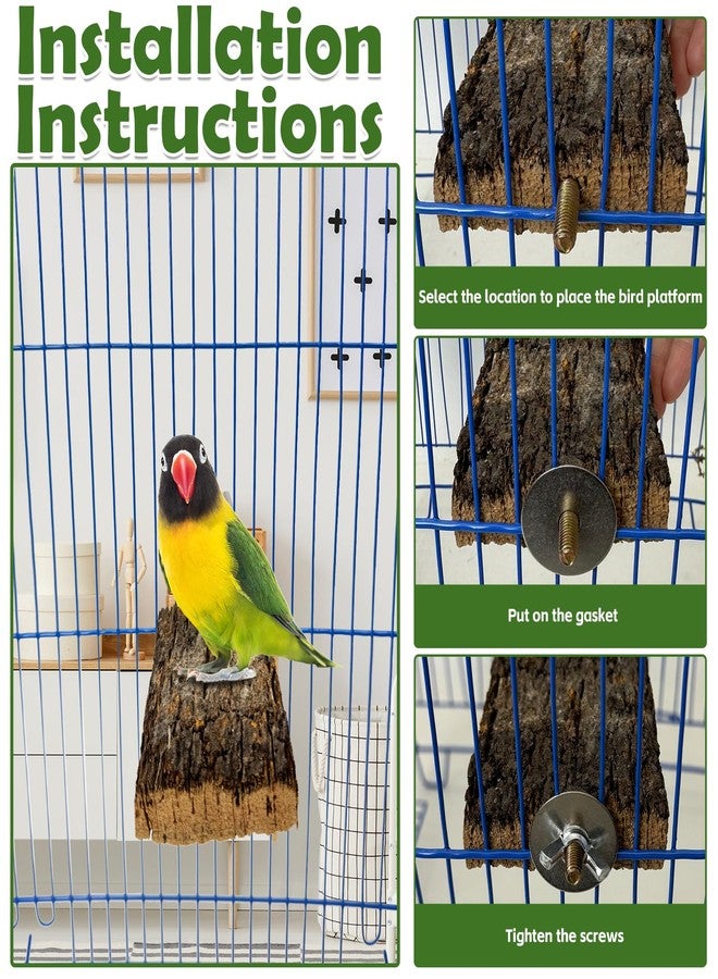 kathson Natural Cork Bird Perch Stand Platform Small Birds Wooden Rectangle Stand Perch Parakeet Chewing Toy Cage Accessories for Lovebirds Cockatiels Conures Parrots(Style A,2PCS) - Image 5